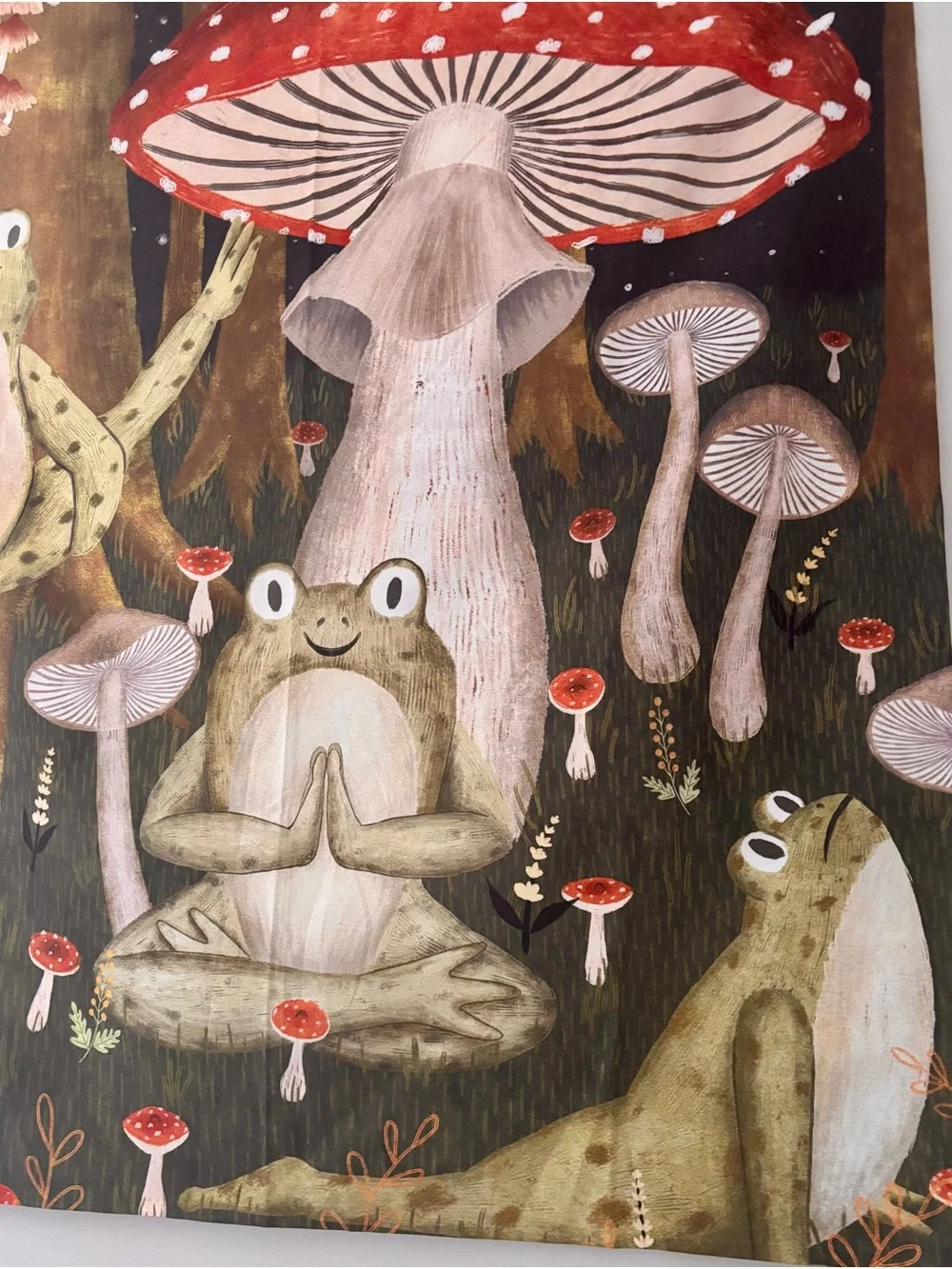 Green Frog & Red Mushroom Tapestry - Whimsical wall art! 🍄